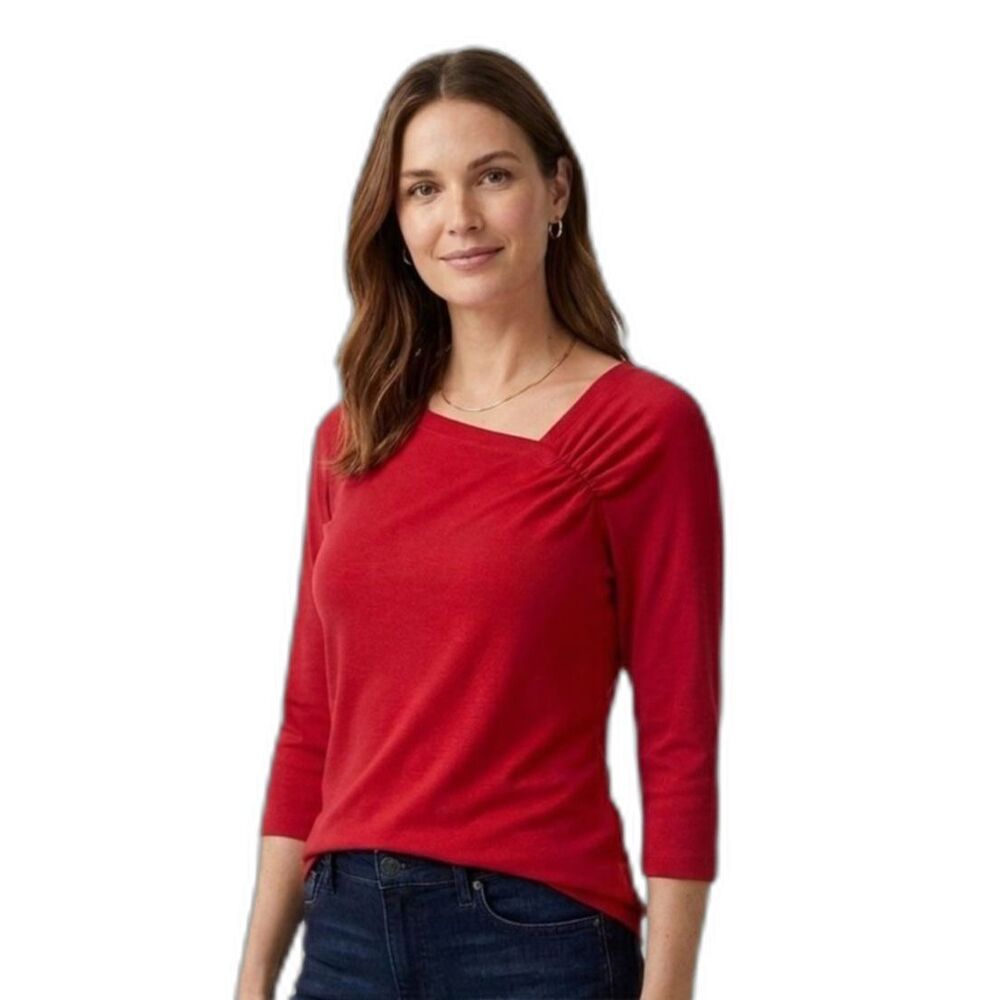 5 FOR $25 EVENT! Merona Vibrant Red 3/4 Sleeve Top with Asymmetrical Ruched
